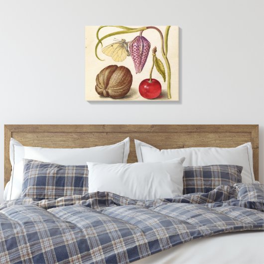 Butterfly Walnut Flower Cherry Waterverf Art Canvas Afdruk (Insitu (Slaapkamer))