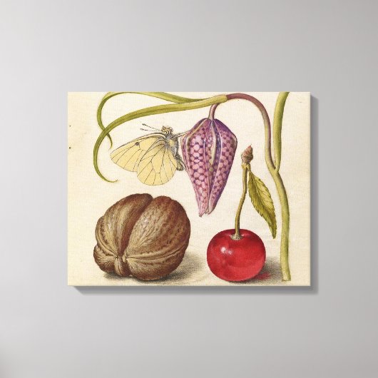 Butterfly Walnut Flower Cherry Waterverf Art Canvas Afdruk (Voorkant)