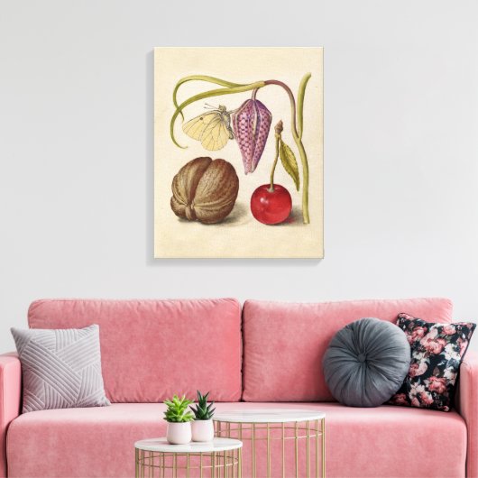 Butterfly Walnut Flower Cherry Waterverf Art Canvas Afdruk (Insitu (Woonkamer))