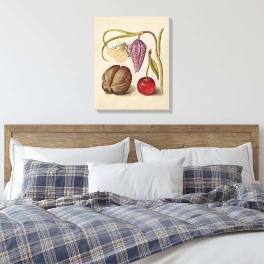 Butterfly Walnut Flower Cherry Waterverf Art Canvas Afdruk (Insitu (Slaapkamer))