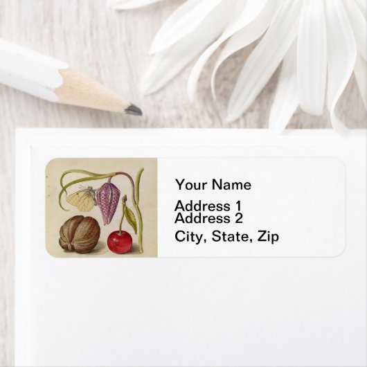 Butterfly Walnut Flower Cherry Waterverf Art Etiket (Insitu)