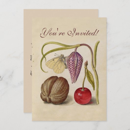 Butterfly Walnut Flower Cherry Waterverf Art Kaart (Voorkant / Achterkant)