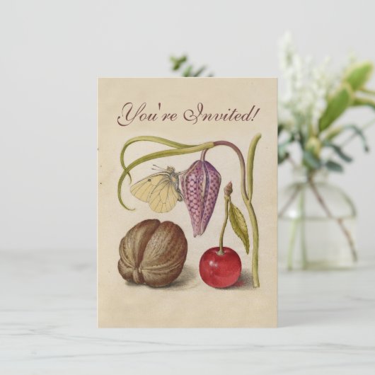 Butterfly Walnut Flower Cherry Waterverf Art Kaart (Staand voorkant)