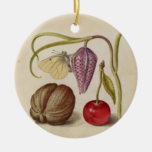 Butterfly Walnut Flower Cherry Waterverf Art Keramisch Ornament (Voorkant)