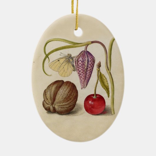 Butterfly Walnut Flower Cherry Waterverf Art Keramisch Ornament (Achterkant)