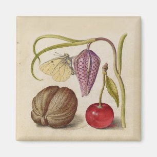 Butterfly Walnut Flower Cherry Waterverf Art Magneet