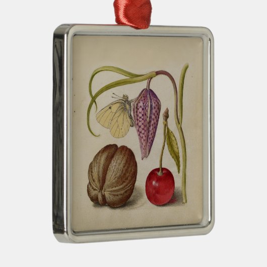 Butterfly Walnut Flower Cherry Waterverf Art Metalen Ornament (Rechts)