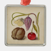 Butterfly Walnut Flower Cherry Waterverf Art Metalen Ornament (Voorkant)