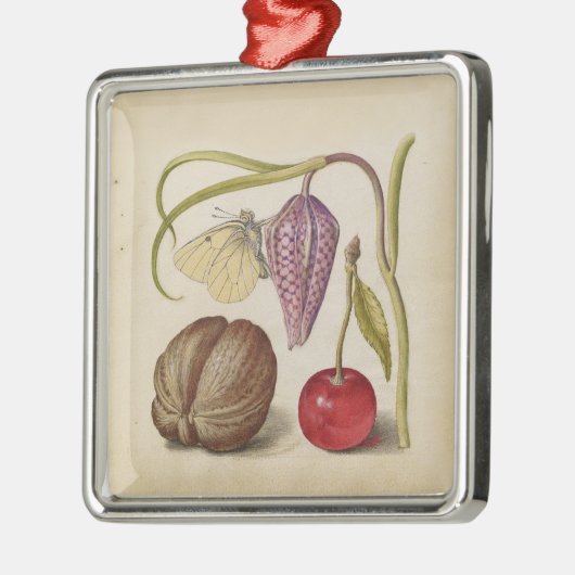 Butterfly Walnut Flower Cherry Waterverf Art Metalen Ornament (Links)