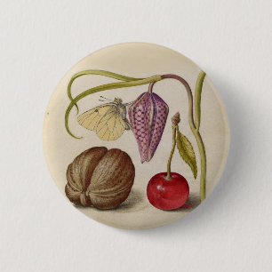 Butterfly Walnut Flower Cherry Waterverf Art Ronde Button 5,7 Cm