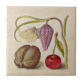 Butterfly Walnut Flower Cherry Waterverf Art Tegeltje (Voorkant)