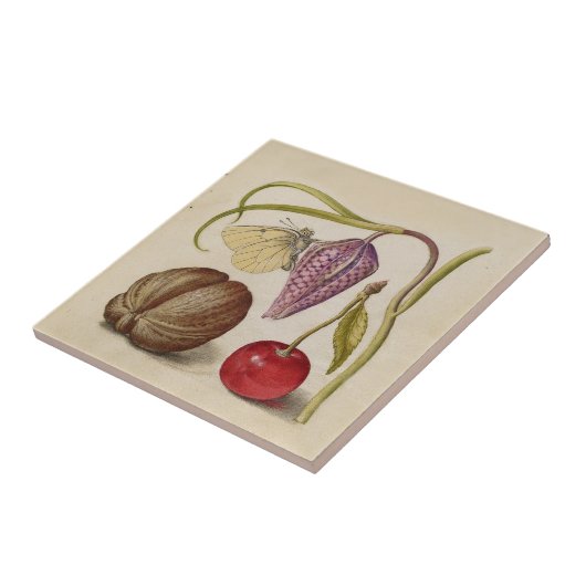 Butterfly Walnut Flower Cherry Waterverf Art Tegeltje (Zijkant)