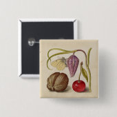 Butterfly Walnut Flower Cherry Waterverf Art Vierkante Button 5,1 Cm (Voorkant /achterkant)
