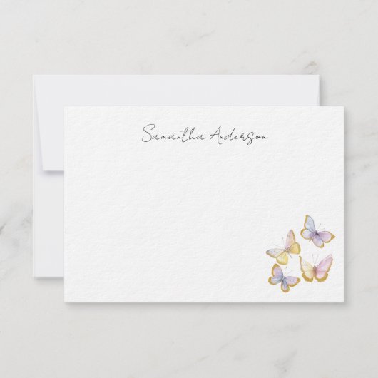 Butterfly Watercolor Personalized Flat Note Card Notitiekaartje (Voorkant)