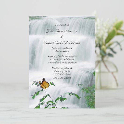Butterfly & Waterfall bruiloft uitnodiging (Staand voorkant)