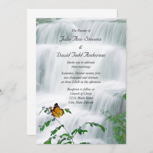 Butterfly & Waterfall bruiloft uitnodiging (Voorkant / Achterkant)