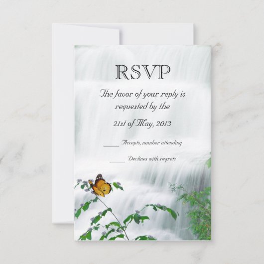Butterfly & Waterfall Wedding RSVP Kaart (Voorkant)
