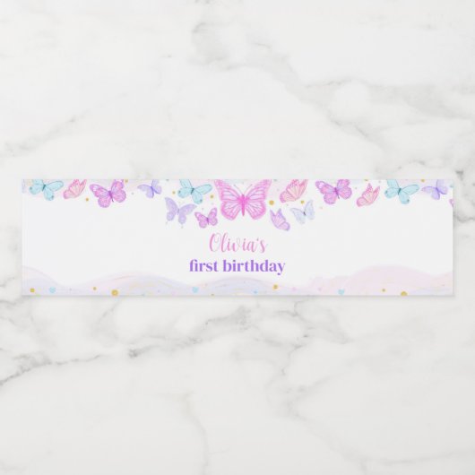Butterfly Waterfles Label Verjaardagsfeestje Waterfles Etiket (Enkel label)