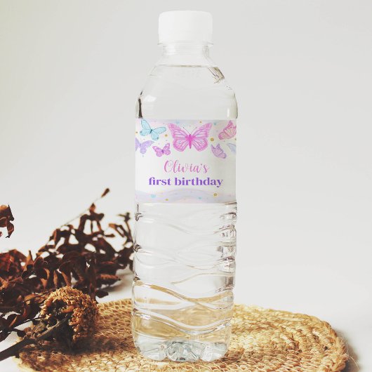 Butterfly Waterfles Label Verjaardagsfeestje Waterfles Etiket