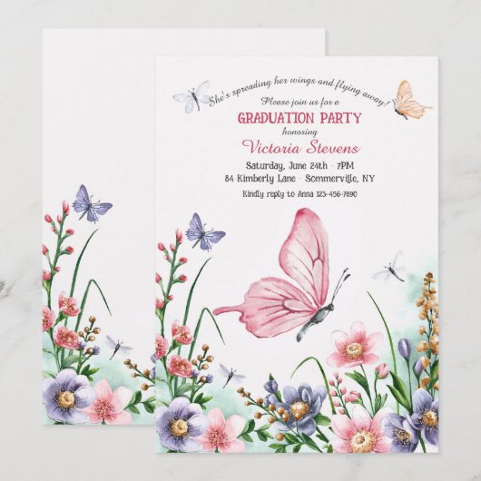 Butterfly Waterverf Afstuderen Kaart (Voorkant / Achterkant)