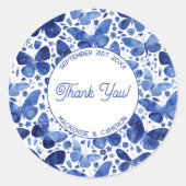 Butterfly Waterverf blauw dank u gepersonaliseerd Ronde Sticker (Voorkant)