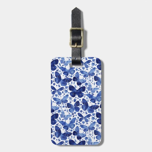 Butterfly Waterverf Blue, op maat gemaakt Bagagelabel (Voorkant verticaal)
