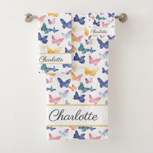 Butterfly Waterverf Kleurrijke Patroon Aangepaste Bad Handdoek (Insitu)