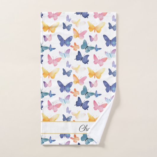 Butterfly Waterverf Kleurrijke Patroon Aangepaste Bad Handdoek (Handdoek)