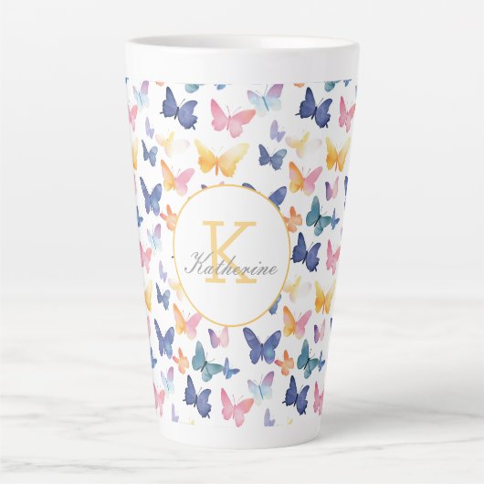 Butterfly Waterverf Kleurrijke Patroon Aangepaste  Latte Mok (Voorkant)