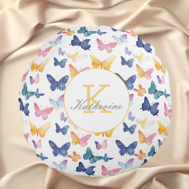 Butterfly Waterverf Kleurrijke Patroon Aangepaste  Rond Kussen