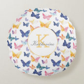 Butterfly Waterverf Kleurrijke Patroon Aangepaste  Rond Kussen (Voorkant)