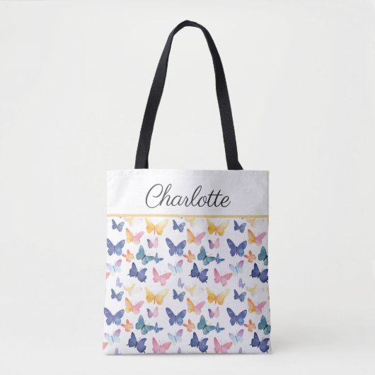 Butterfly Waterverf Kleurrijke Patroon Aangepaste  Tote Bag (Voorkant)