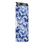 Butterfly Waterverf Navy Indigo Blue gepersonalise Thermosbeker (Geroteerd rechts)