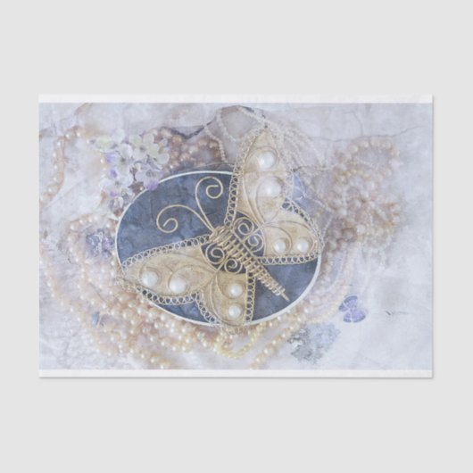 Butterfly Wedding Bruids Wit Goud Decoupage Tissuepapier (Voorkant)