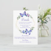 Butterfly Wedding Details Vlinders Blauw Bloemen Kaart (Staand voorkant)