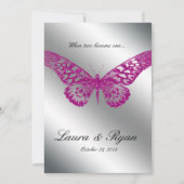 Butterfly Wedding Invite Glitter Pink Silver Kaart (Voorkant)