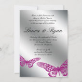 Butterfly Wedding Invite Glitter Pink Silver Kaart (Achterkant)