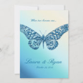 Butterfly Wedding Invite Sparkle Blue Kaart (Voorkant)