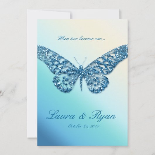 Butterfly Wedding Invite Sparkle Blue Kaart (Voorkant)