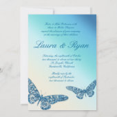 Butterfly Wedding Invite Sparkle Blue Kaart (Achterkant)