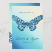 Butterfly Wedding Invite Sparkle Blue Kaart (Voorkant / Achterkant)