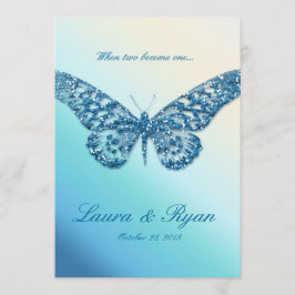 Butterfly Wedding Invite Sparkle Blue Kaart