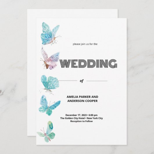 Butterfly Wedding Kaart (Voorkant / Achterkant)