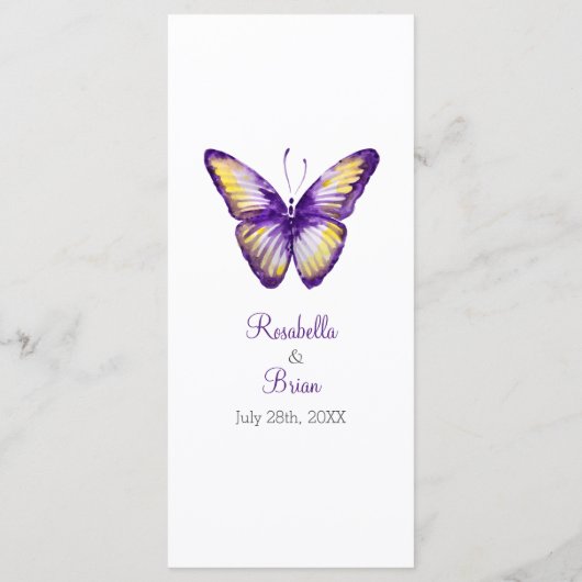 Butterfly Wedding Menu Kaarten | Paarse Waterverf (Achterkant)