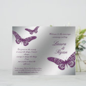 Butterfly Wedding Program Flyer Silver Paarse Spar (Staand voorkant)