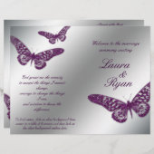 Butterfly Wedding Program Flyer Silver Paarse Spar (Voorkant / Achterkant)