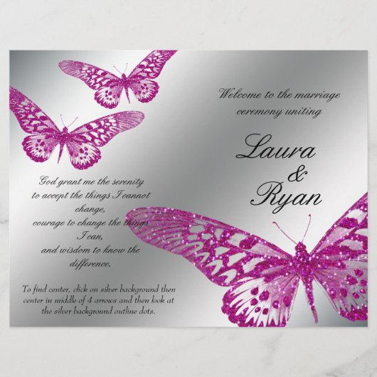 Butterfly Wedding Program Silver Pink Glitter (Voorkant)