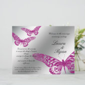 Butterfly Wedding Program Silver Pink Glitter (Staand voorkant)