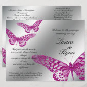 Butterfly Wedding Program Silver Pink Glitter (Voorkant / Achterkant)