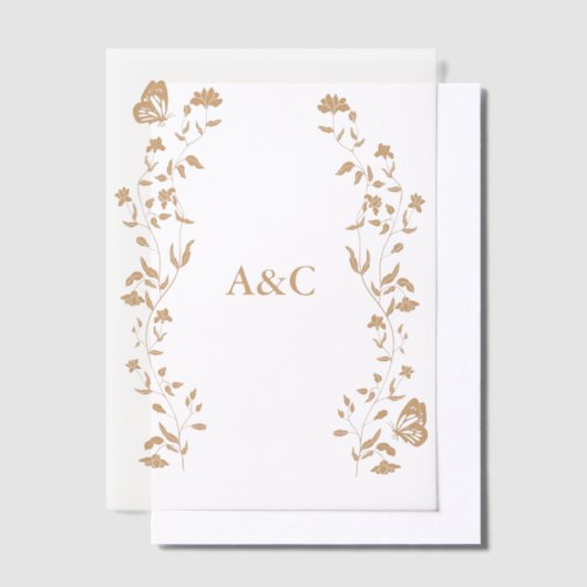 Butterfly Wedding Vellum Overlay Gouden Uitnodigingen (Offset)